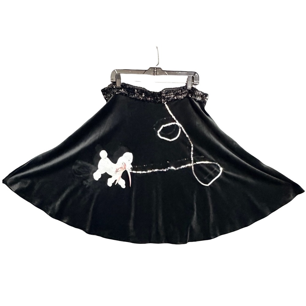Vtg Handmade 50's Style Black Velvet Poodle Skirt Sequin Leash Rockabilly‎